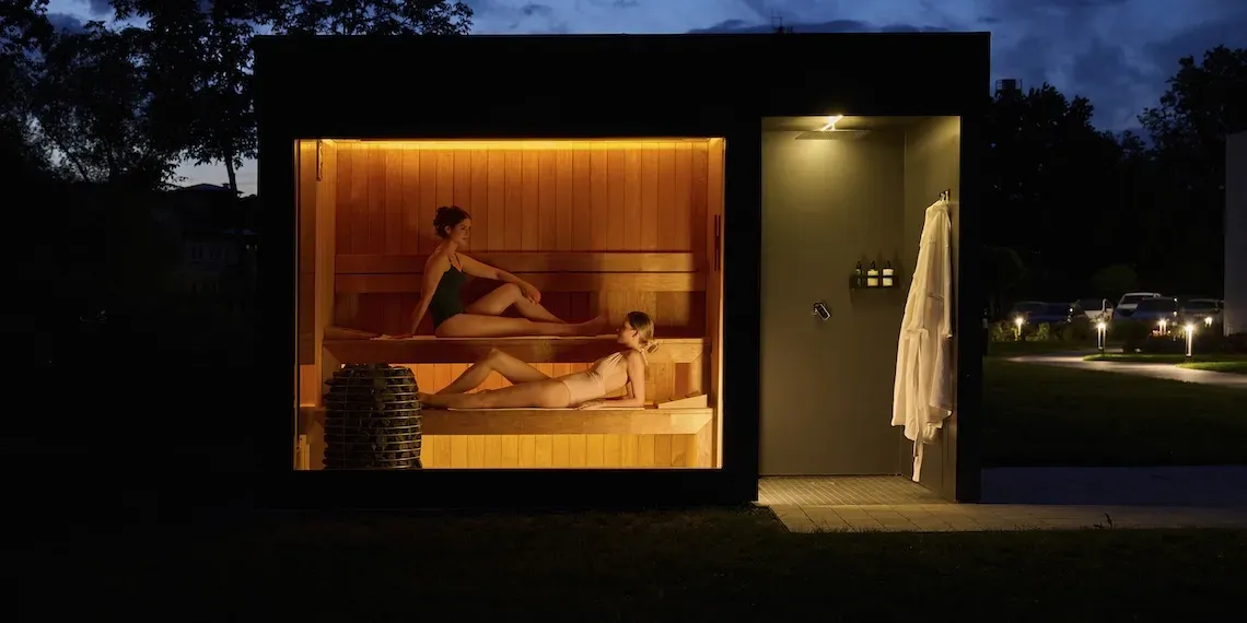 two people in a sauna