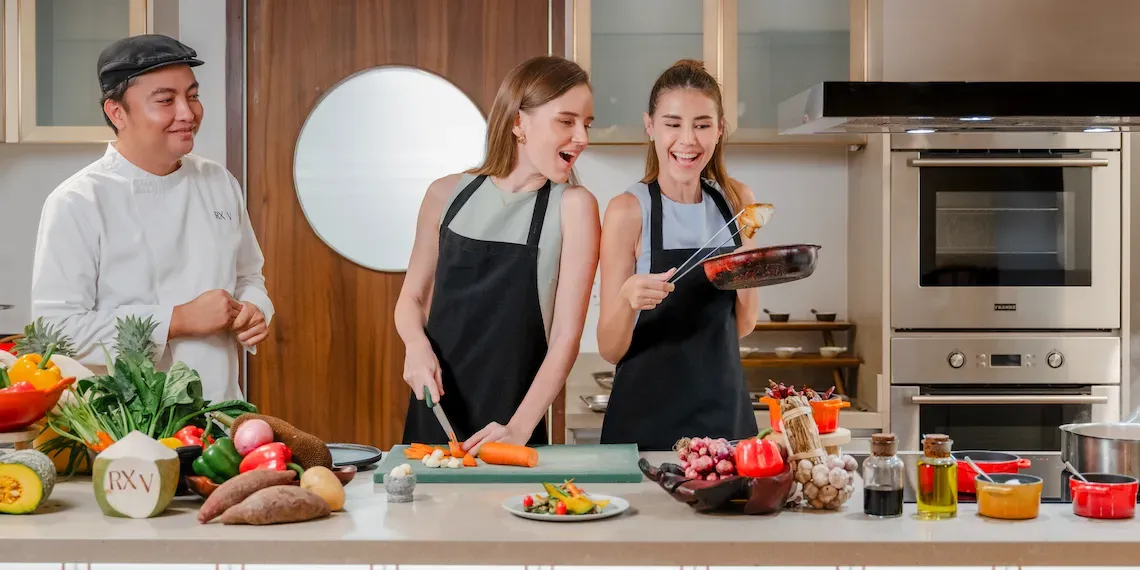 two women cooking class