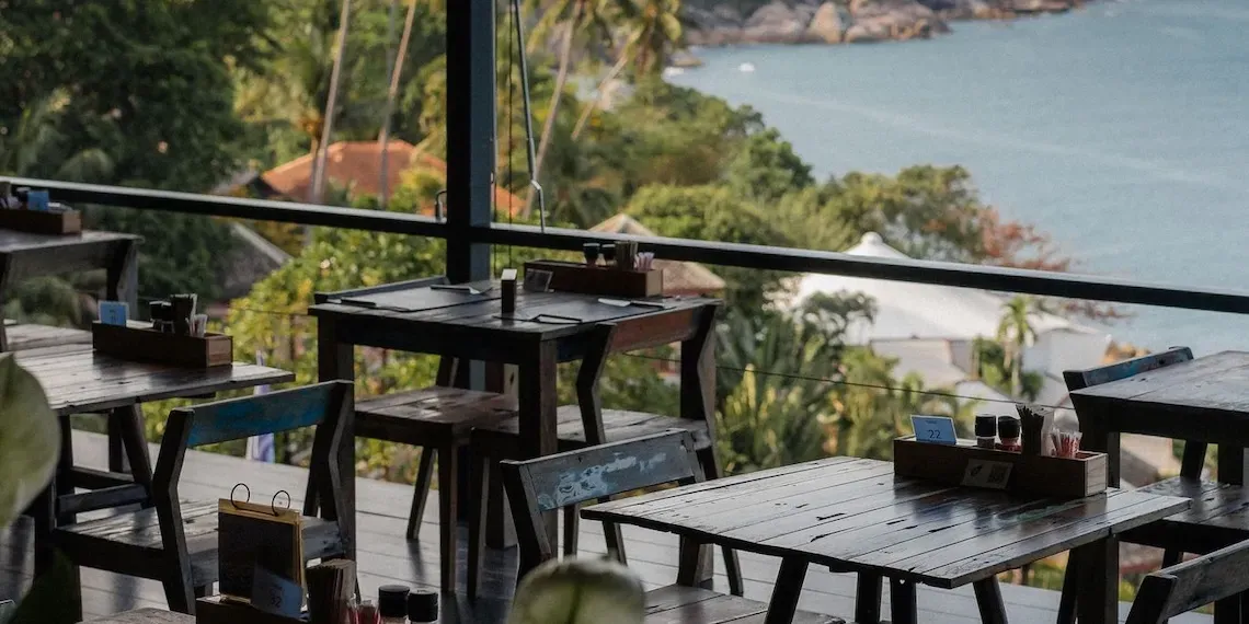 restaurant tables with sea view