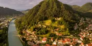 View of the mountain and river at Thermana Park Laško Slovenia