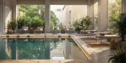 spa with pool and lounge beds