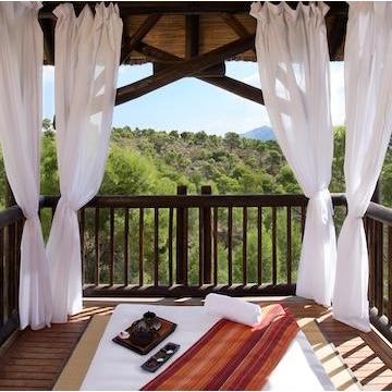 massage table with view of trees